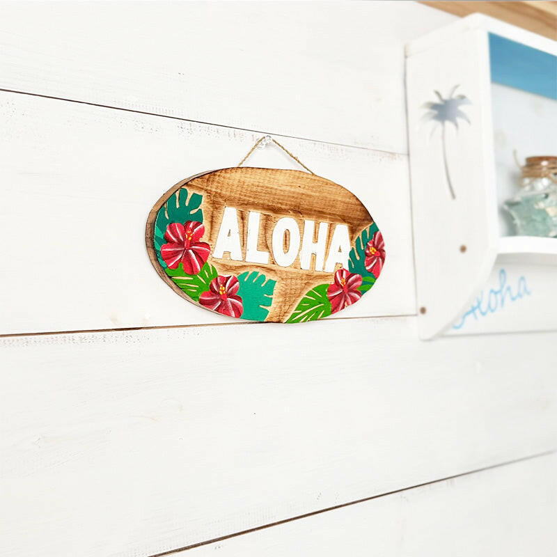 ALOHA WOOD PLATE HIBISUCUS.