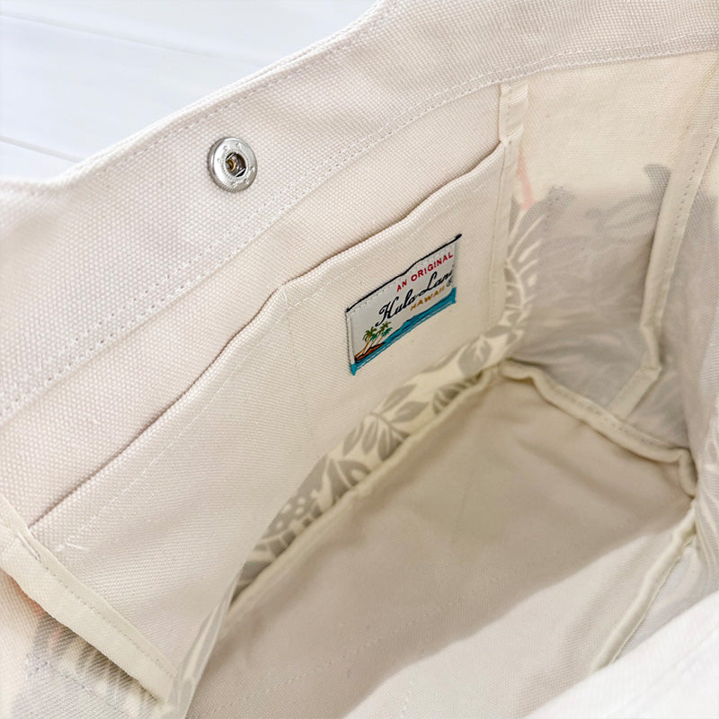 ハワイアン柄キャンバス地ミニトートバッグ サイドポケット・内ポケット付き