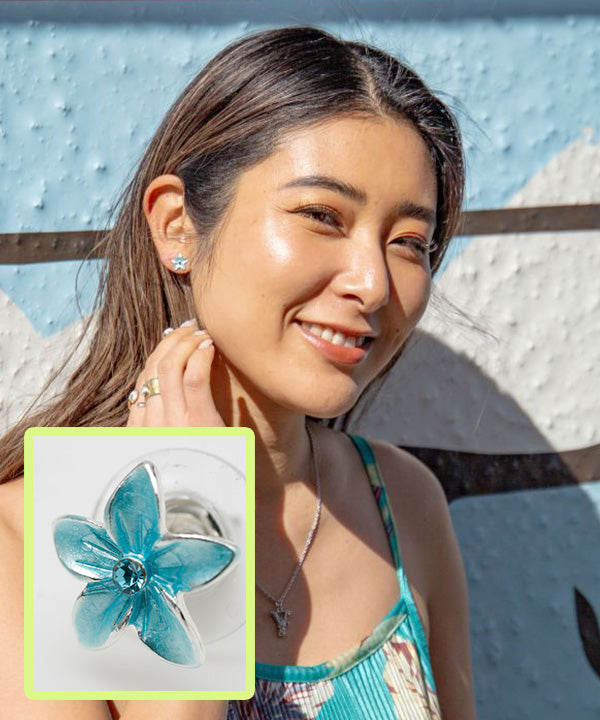 ハワイアンプルメリアピアス アクアブルー