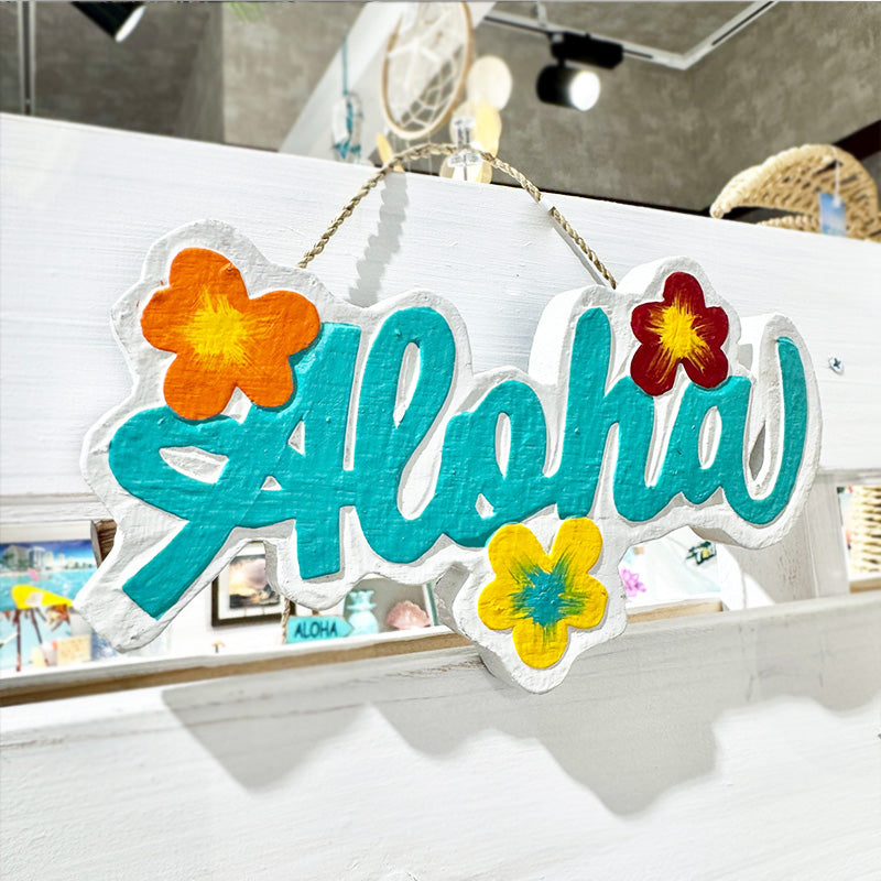 ハワイアン雑貨 ALOHAプレート アロハの文字ウッドプレート 看板