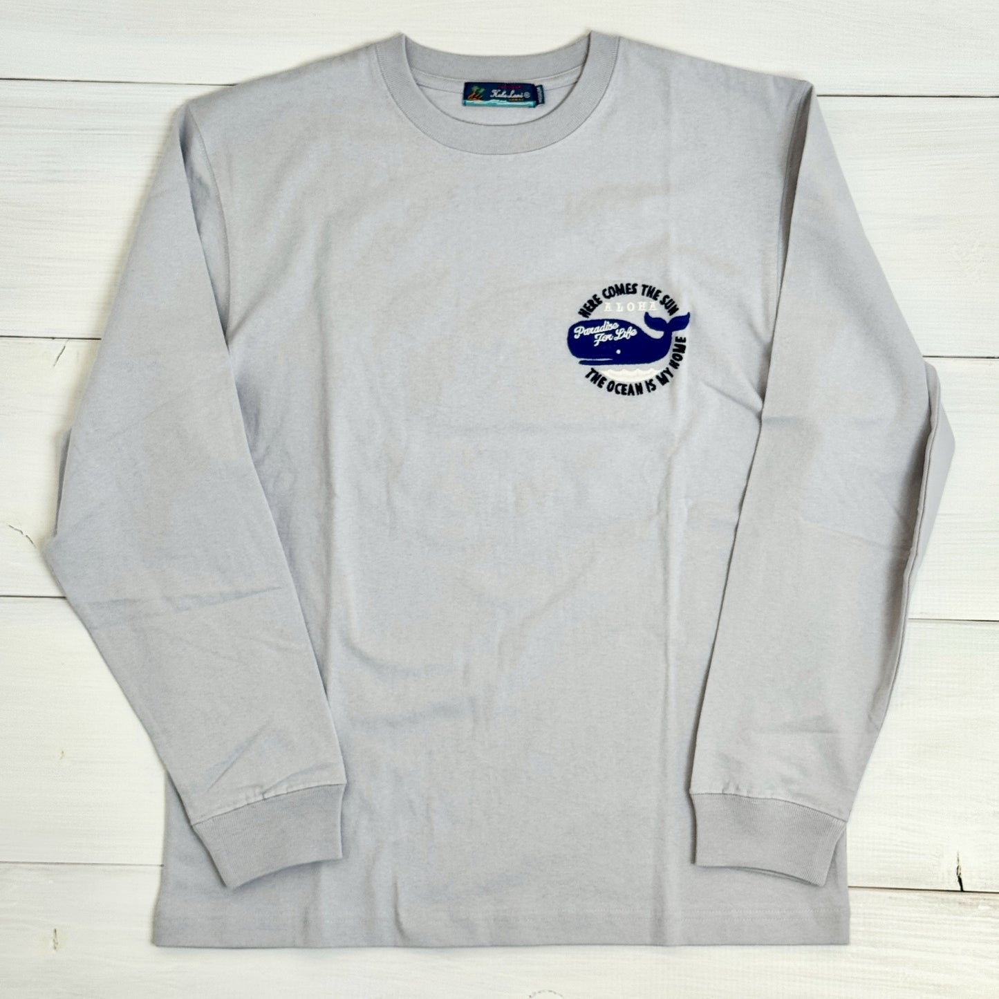 クジラ刺繡デザイン 長袖Tシャツ