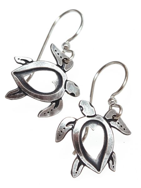 HAWAIIAN EARRINGS HEART HONU SILVER