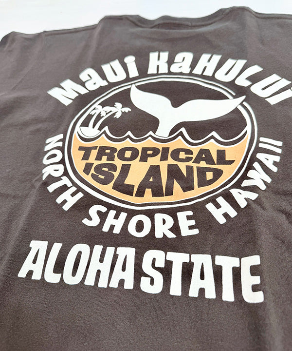 ハワイ マウイ カフルイ ロゴ 半袖Tシャツ ブラウン ハワイアンTシャツ メンズ レディース