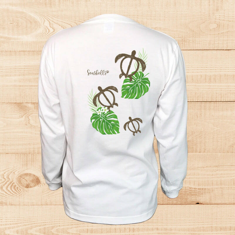 LONG SLEEVE SHIRT HONU-MONSTERA WHITE