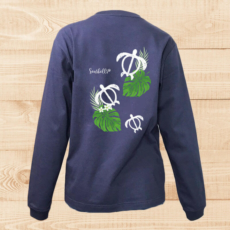LONG SLEEVE SHIRT HONU-MONSTERA NAVY.
