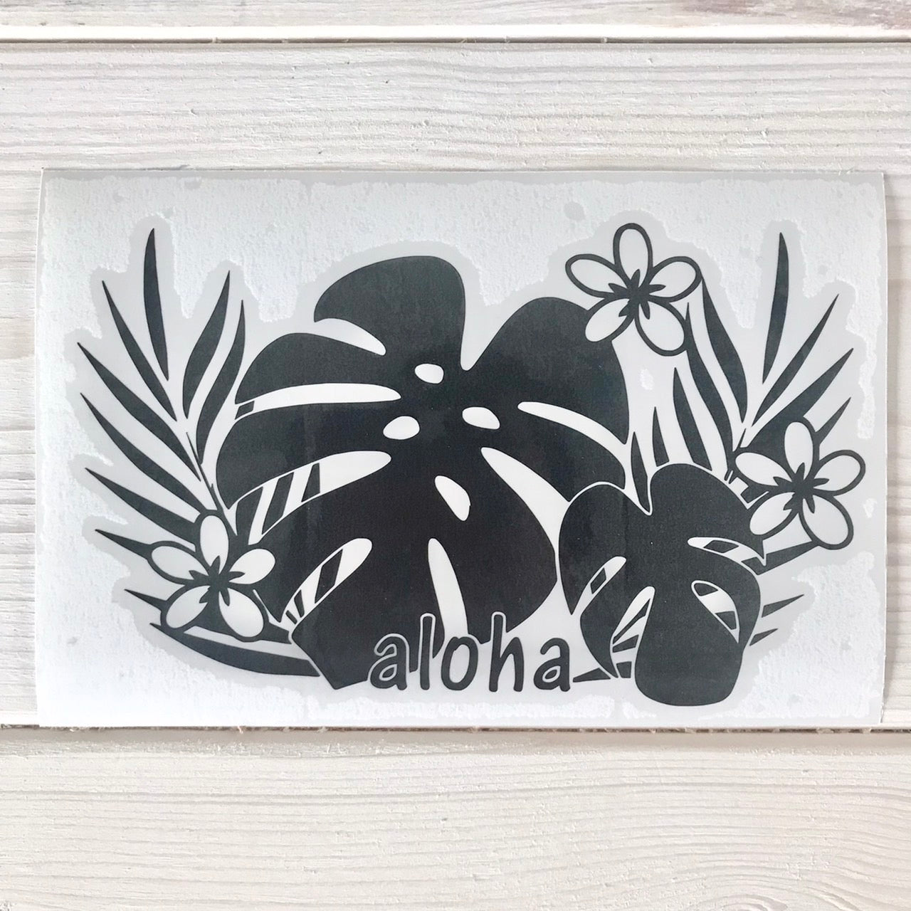 ハワイアンステッカー ALOHA モンステラ 防水 抜き型シール 車用 プルメリア アロハ 葉っぱのシール 南国植物 – seashells