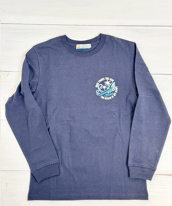紺色 ネイビー 長袖Tシャツ ハワイアン