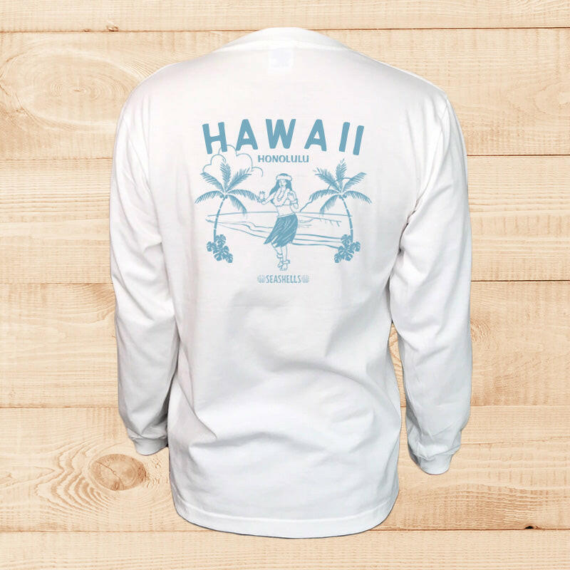 LONG SLEEVE SHIRT WAIKIKI HULA GIRL WHITE.