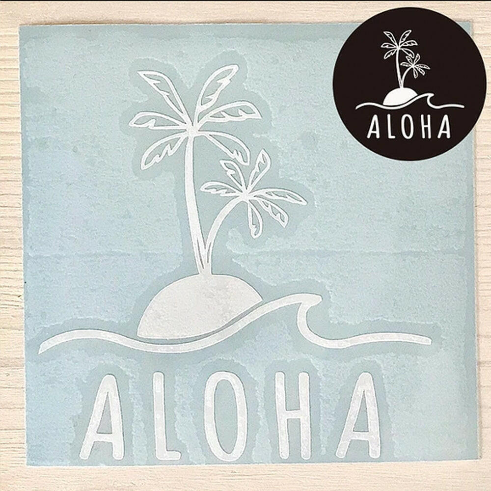 ハワイアンステッカー ヤシの木と波 ALOHA palmtree 防水 抜き型シール