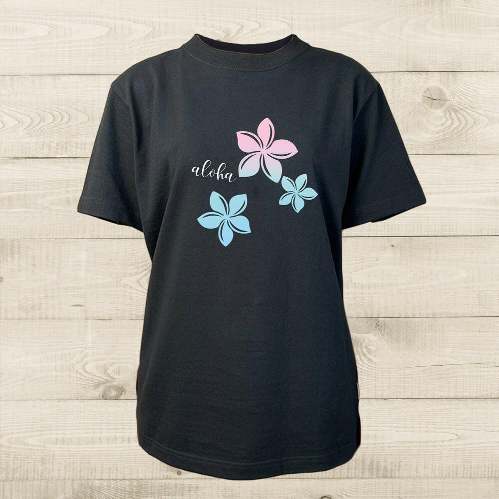 ハワイアンデザインTシャツ PLUMERIA gradation ユニセックスサイズ BLACK