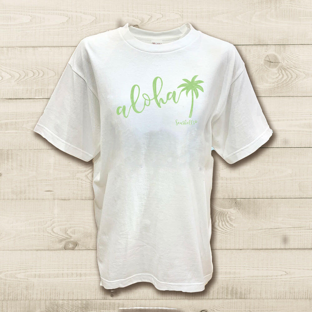 ハワイアンデザインTシャツ alohaPALM alohaのロゴとヤシの木