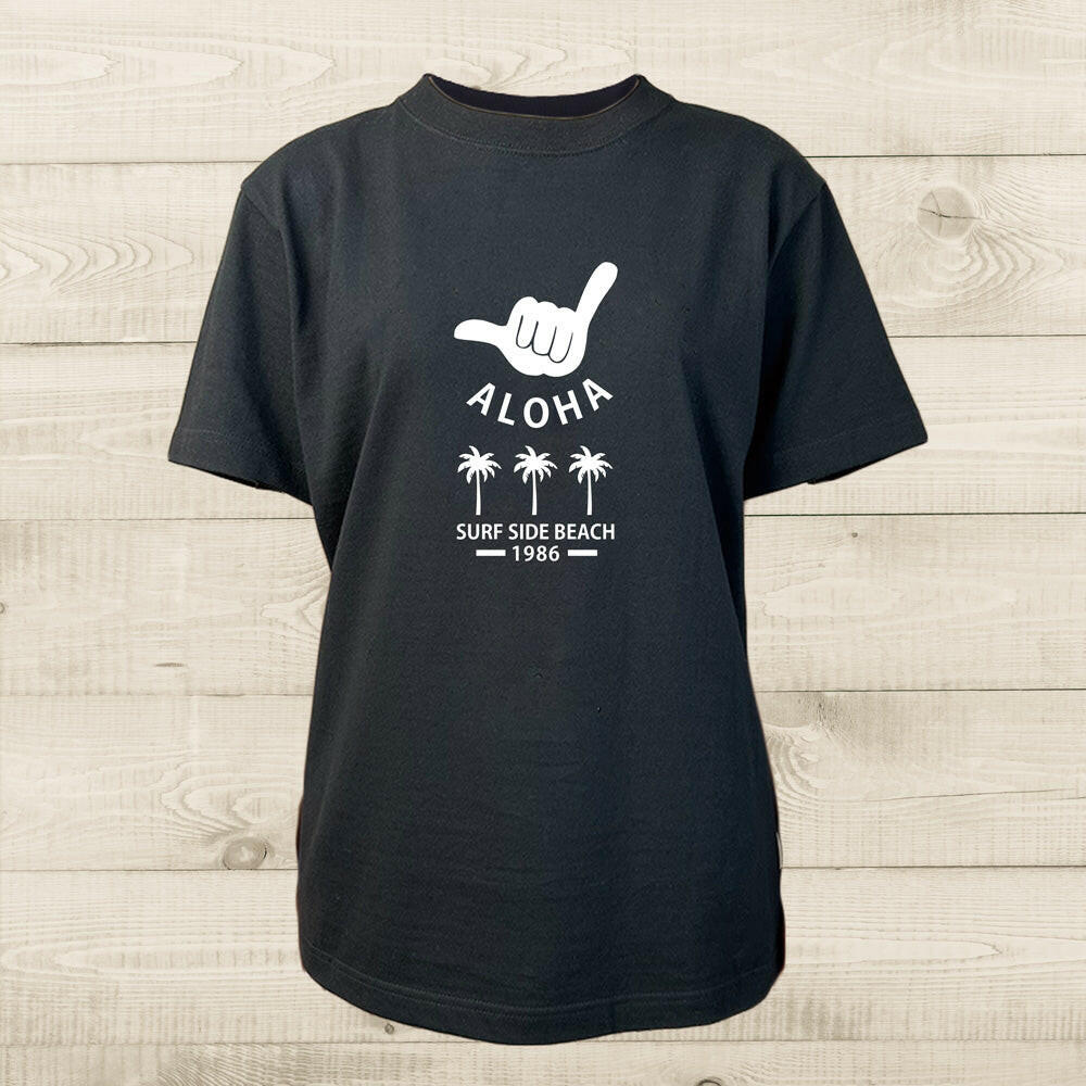 ハワイアンデザインTシャツ HANG LOOSE ユニセックスサイズ BLACK.