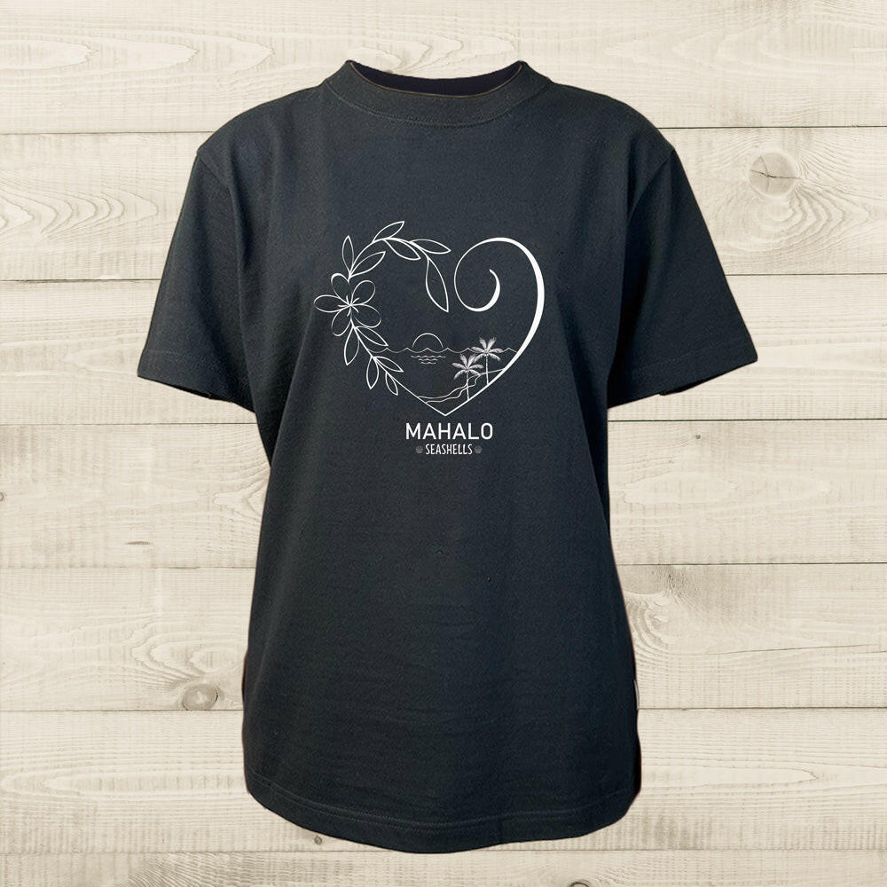 ハワイアンデザインTシャツ HEART PLMERIA brown ユニセックスサイズ BLACK