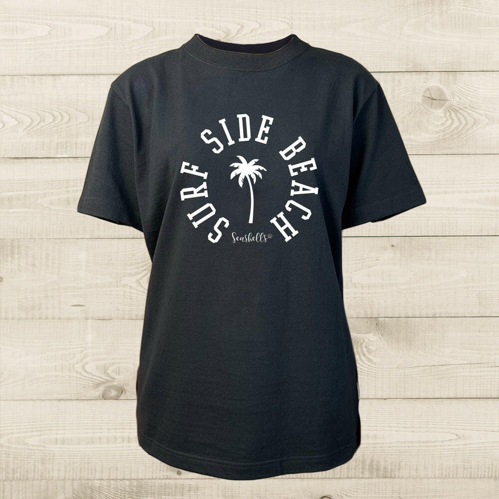 ハワイアンデザインTシャツ PALM SSBround BLACK ユニセックスサイズ BLACK.