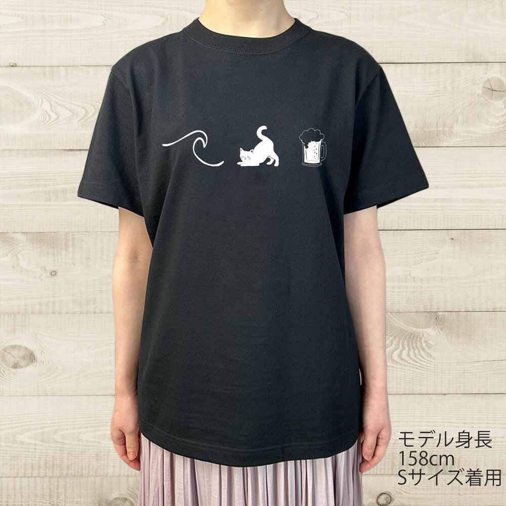 ハワイアンデザインTシャツ WAVE CAT BEER ユニセックスサイズ BLACK