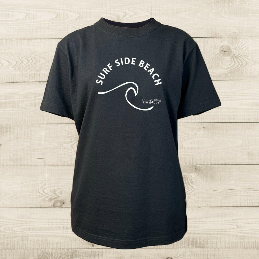 ハワイアンデザインTシャツ WAVE SURF SIDE BEACH L-BR ユニセックスサイズ BLACK
