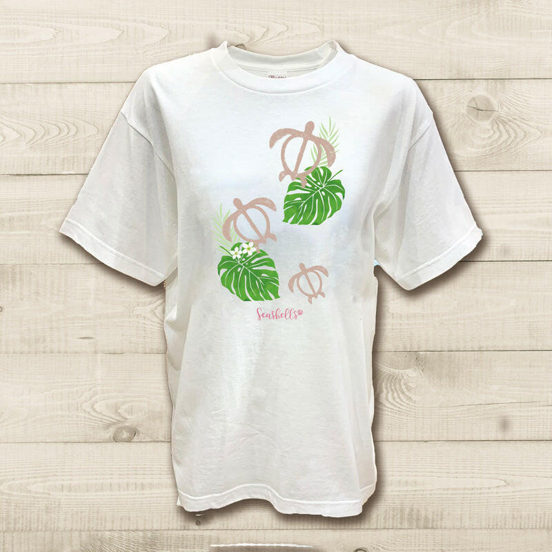 ハワイアンデザインTシャツ HONU&MONSTERA L-BROWN ユニセックスサイズ