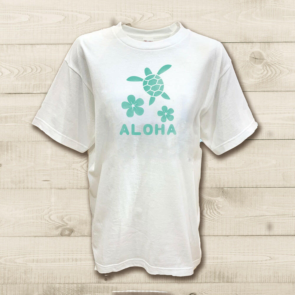 ハワイアンデザインTシャツ HONU PLMERIA GR ユニセックスサイズ.