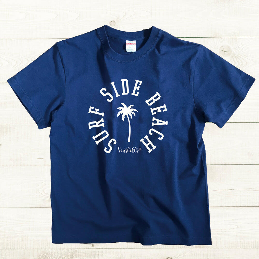 ハワイアンデザインTシャツ PALM SSBround NAVY ユニセックスサイズ.