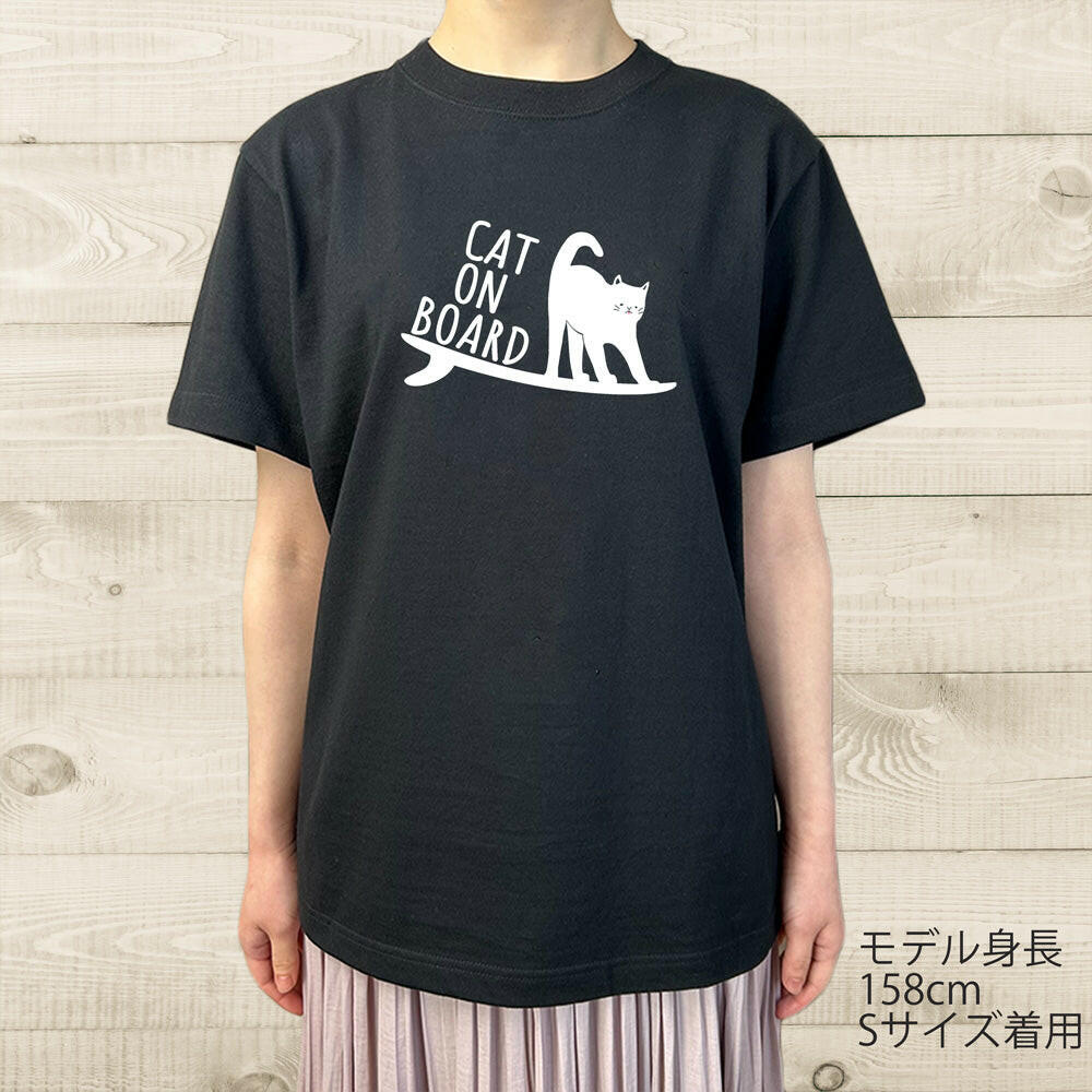 ハワイアンデザインTシャツ SURF CAT ユニセックスサイズ BLACK