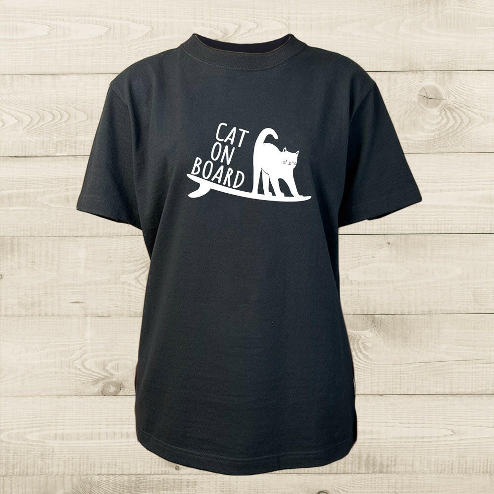 ハワイアンデザインTシャツ SURF CAT ユニセックスサイズ BLACK