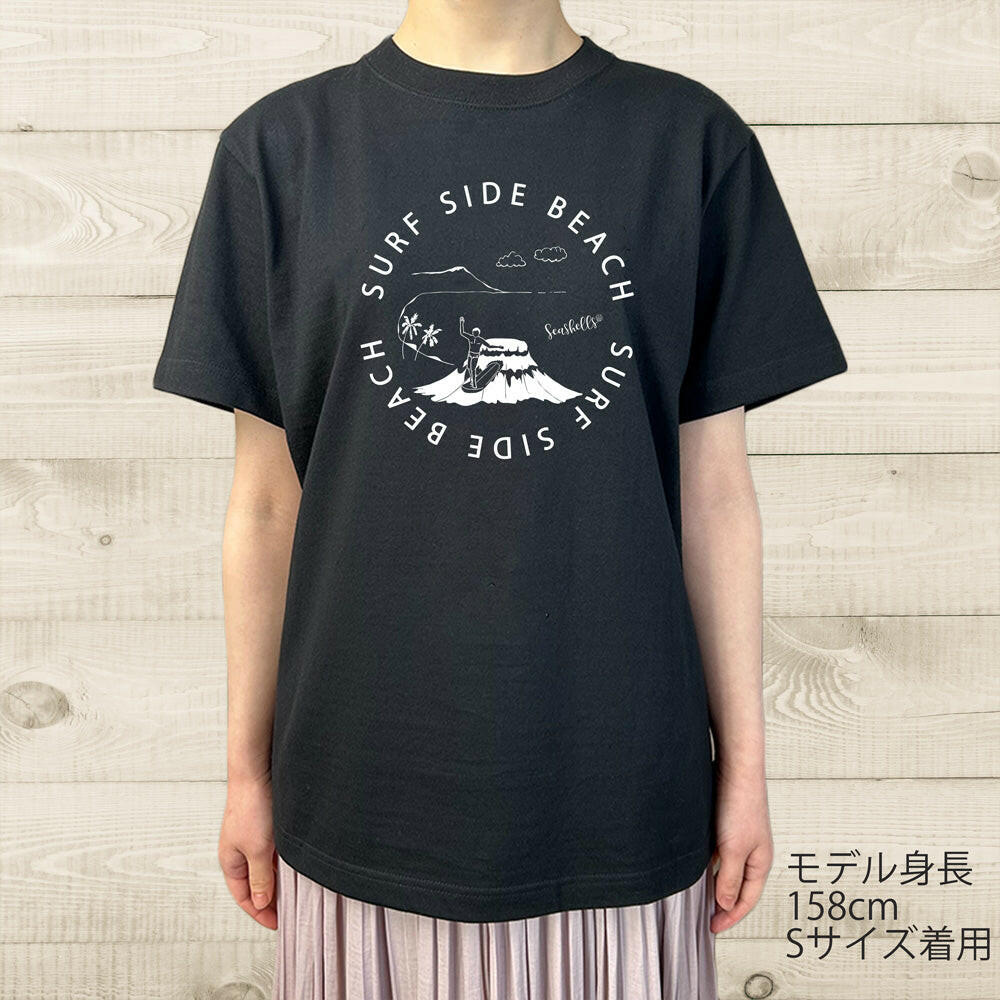 ハワイアンデザインTシャツ WAIKIKI SURF ASH ユニセックスサイズ BLACK.