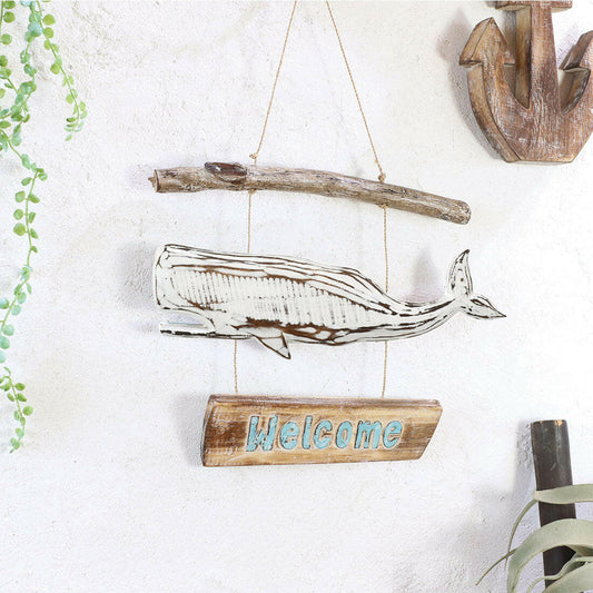 WELCOME WOOD BOARD　WHALE WHITE