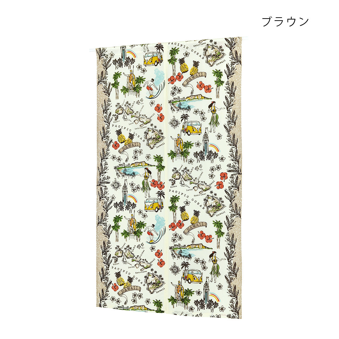 ハワイアンデザイン のれん ルームカーテン 布製仕切り オアフ島マップ