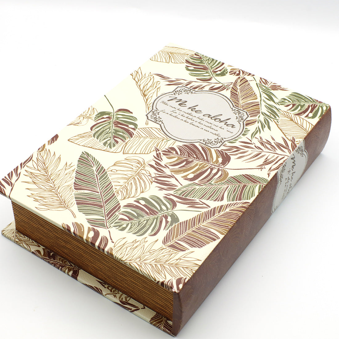 ブックタイプ収納ボックス 本のデザイン箱 小物入れ 鍵入れ モンステラ柄ボックス ナチュラルリーフ 植物柄 – seashells