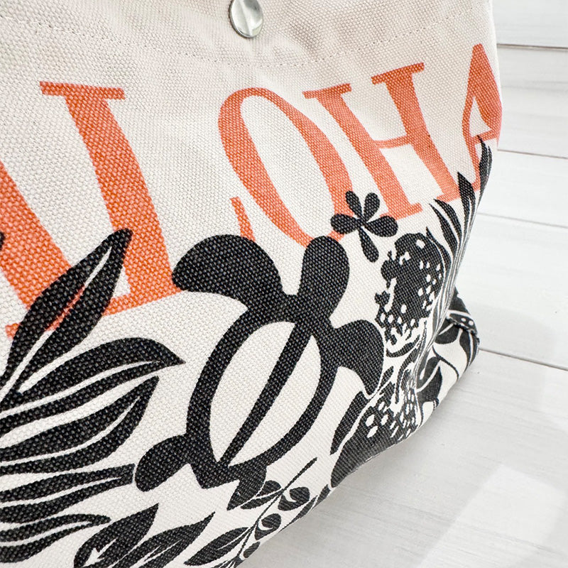 ハワイアン柄キャンバス地ミニトートバッグ サイドポケット・内ポケット付き