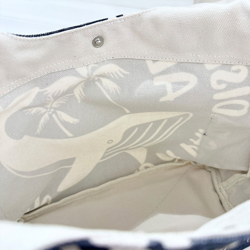 ハワイアン柄キャンバス地ミニトートバッグ サイドポケット・内ポケット付き