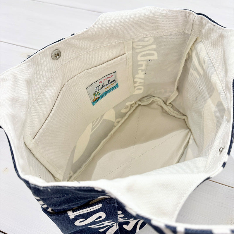 ハワイアン柄キャンバス地ミニトートバッグ サイドポケット・内ポケット付き