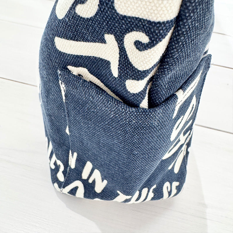 ハワイアン柄キャンバス地ミニトートバッグ サイドポケット・内ポケット付き