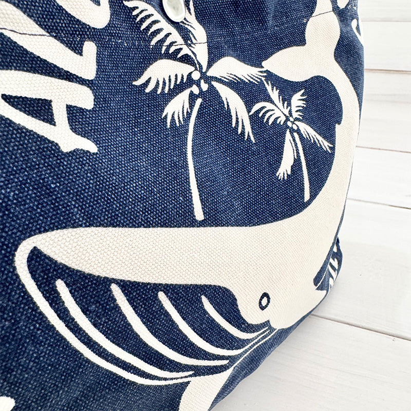 ハワイアン柄キャンバス地ミニトートバッグ サイドポケット・内ポケット付き