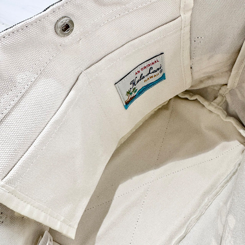 ハワイアン柄キャンバス地ミニトートバッグ サイドポケット・内ポケット付き