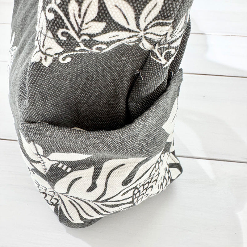 ハワイアン柄キャンバス地ミニトートバッグ サイドポケット・内ポケット付き