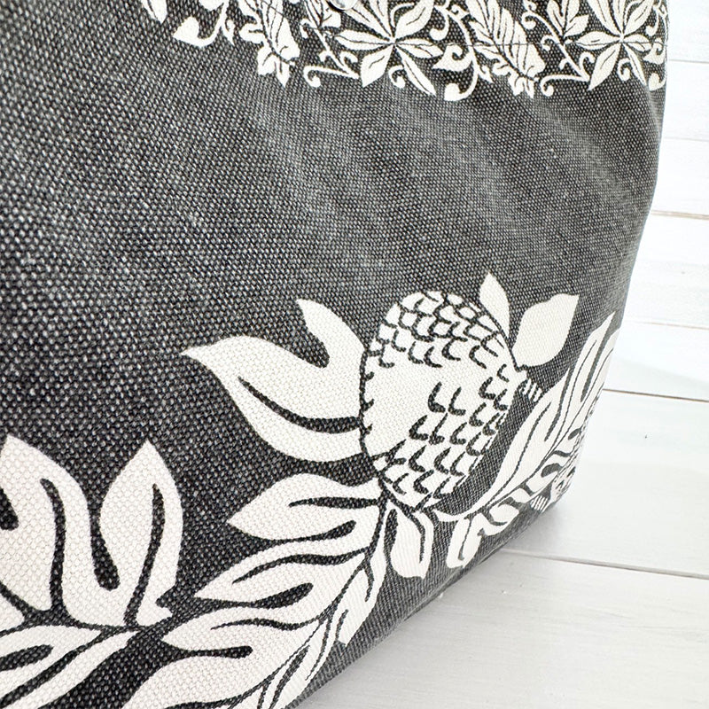 ハワイアン柄キャンバス地ミニトートバッグ サイドポケット・内ポケット付き