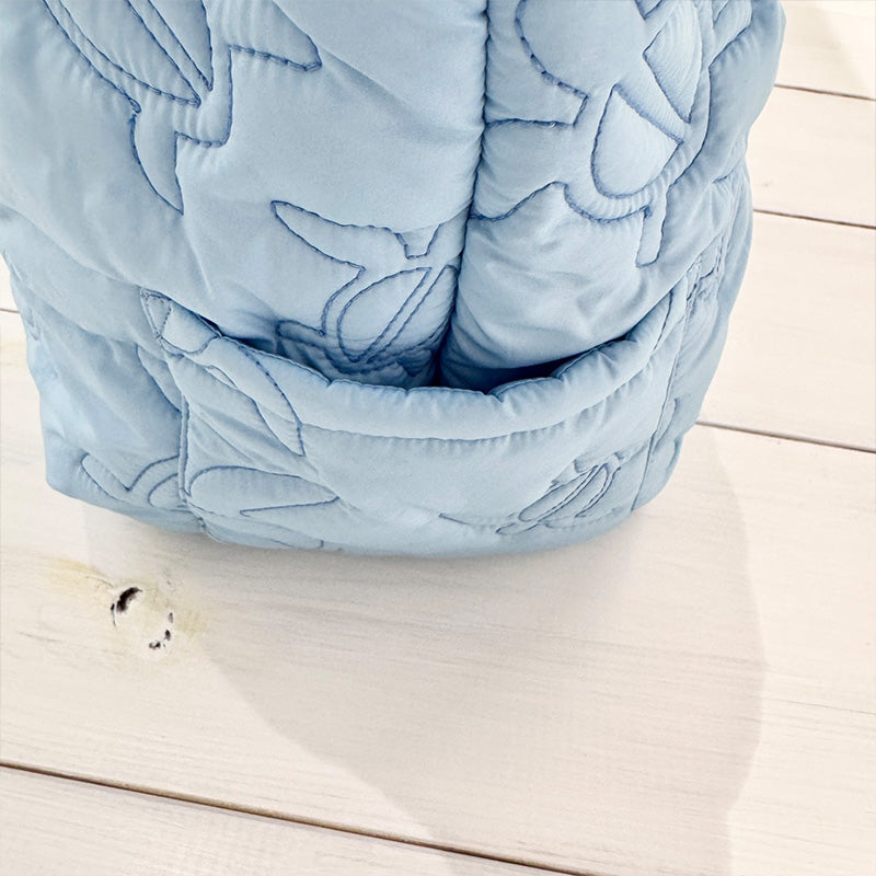 中綿キルティング刺繍トートバッグ サイドポケット・内ポケット付き