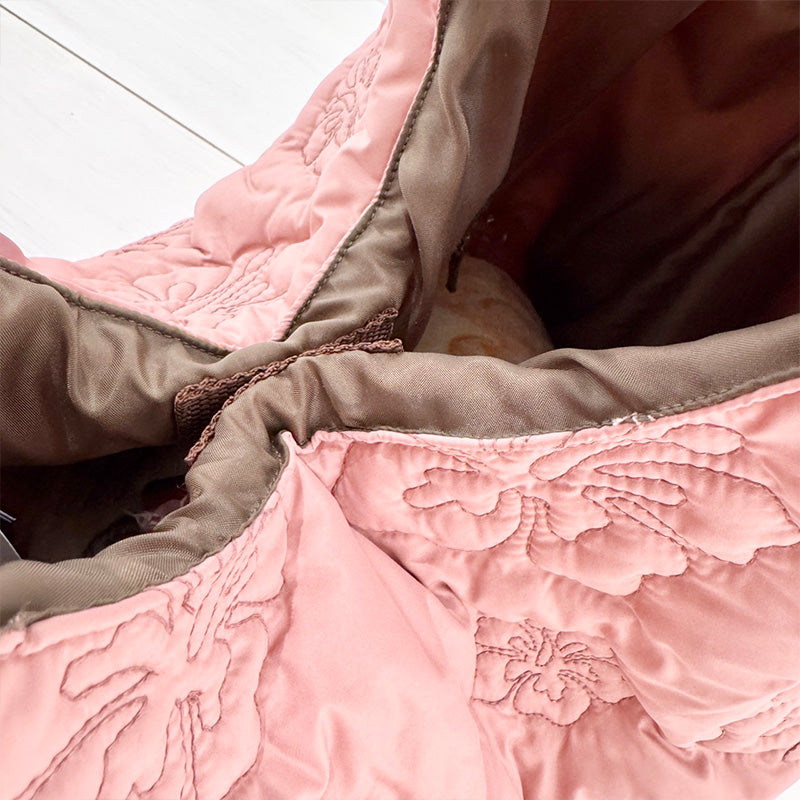 中綿キルティング刺繍トートバッグ サイドポケット・内ポケット付き