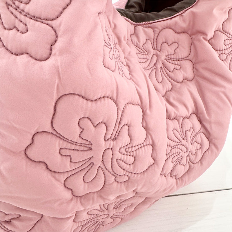 中綿キルティング刺繍トートバッグ サイドポケット・内ポケット付き