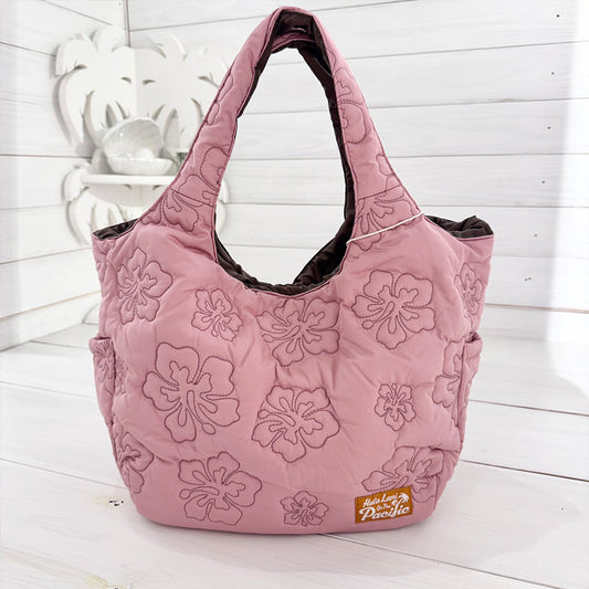 中綿キルティング刺繍トートバッグ サイドポケット・内ポケット付き