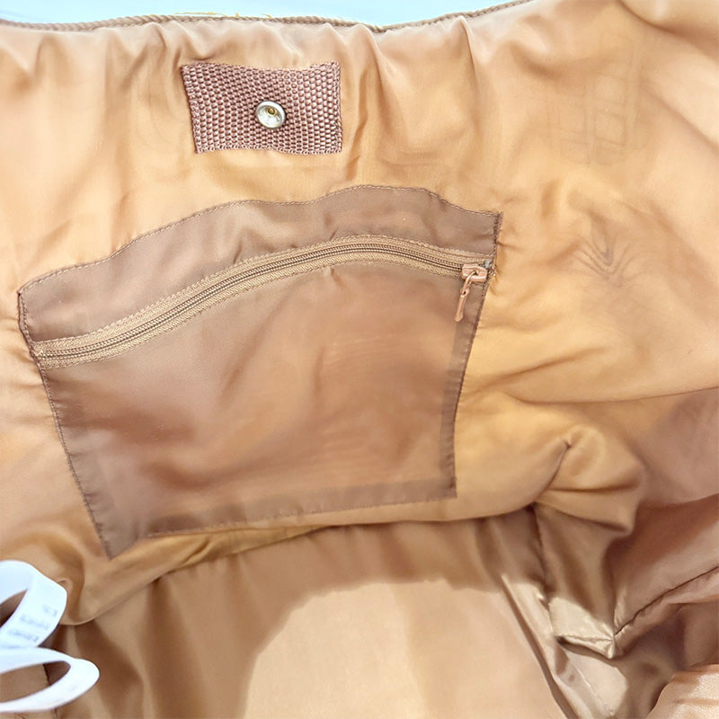 中綿キルティング刺繍トートバッグ サイドポケット・内ポケット付き