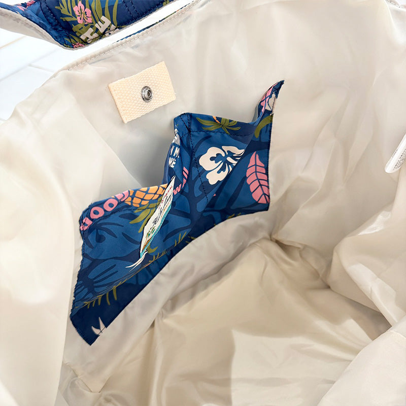 中綿プリントキルティングトートバッグ 内ポケット付き