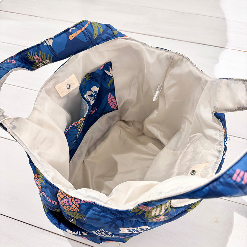 中綿プリントキルティングトートバッグ 内ポケット付き