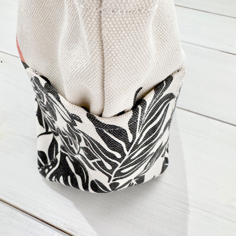 ハワイアン柄キャンバス地ミニトートバッグ サイドポケット・内ポケット付き