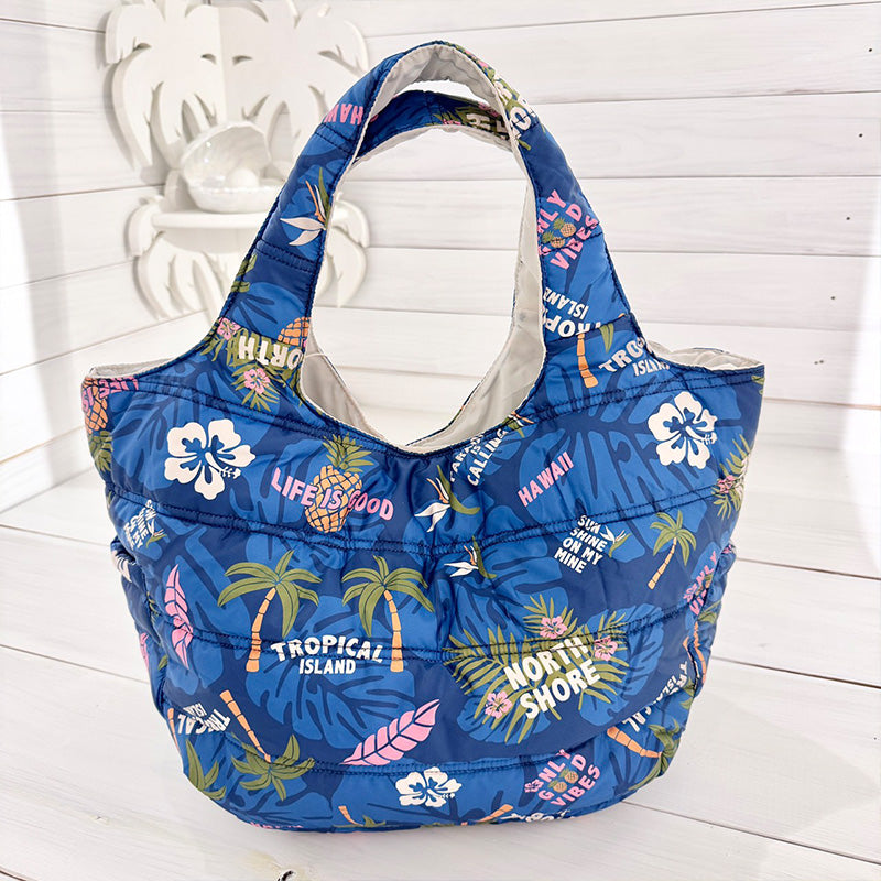 中綿プリントキルティングトートバッグ 内ポケット付き