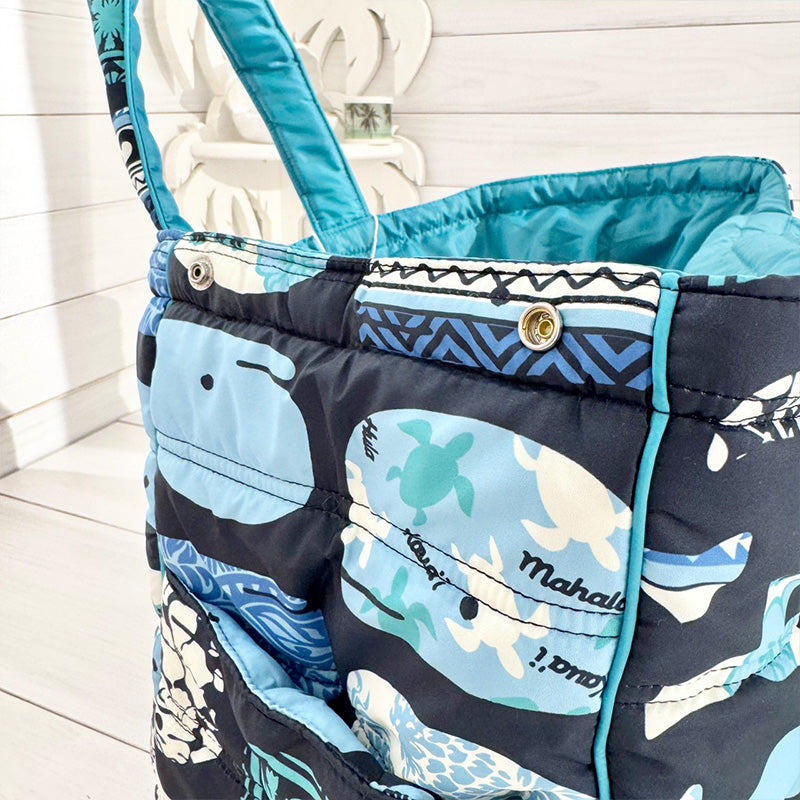 ハワイアン柄の中綿キルティング大容量トートバッグ