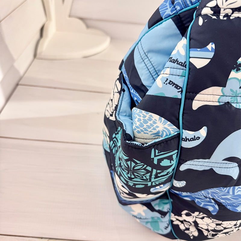 ハワイアン柄の中綿キルティング大容量トートバッグ