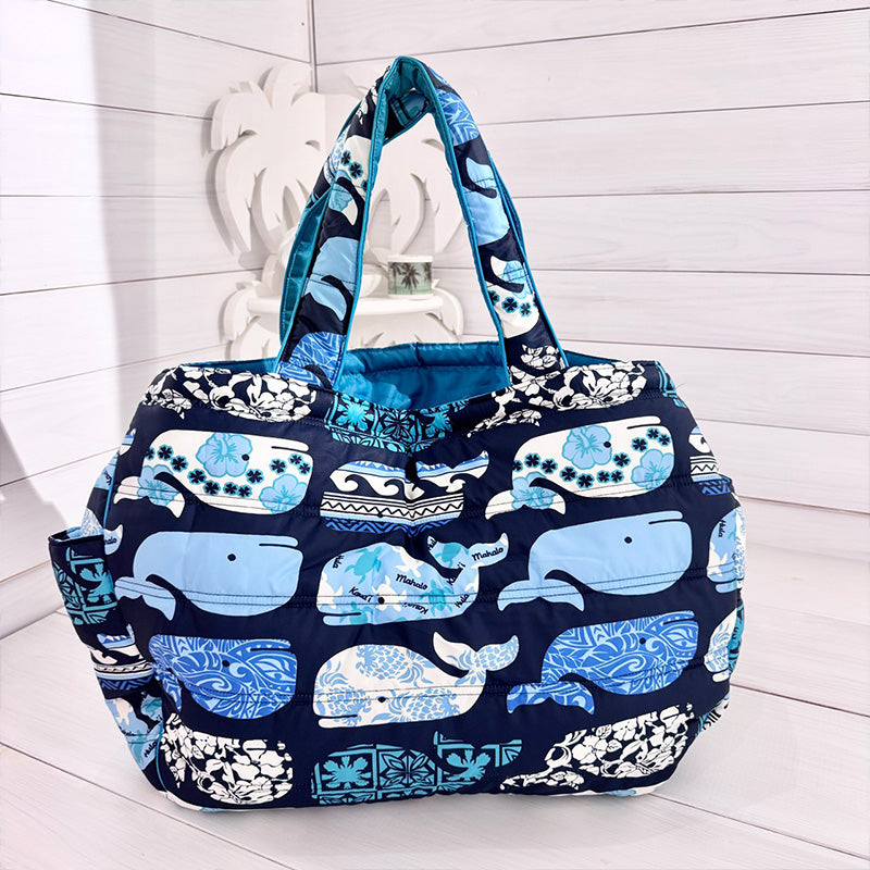 ハワイアン柄の中綿キルティング大容量トートバッグ