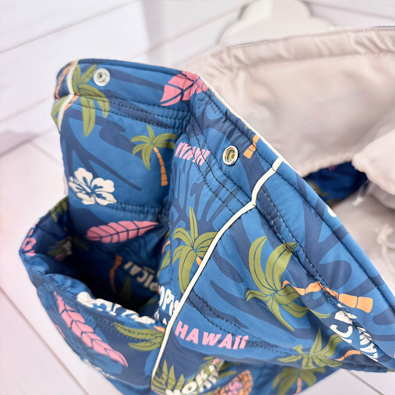 ハワイアン柄の中綿キルティング大容量トートバッグ」
